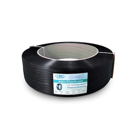 Idl Packaging 1/2" Polypropylene Strapping, 7200 Ft., 16"x6" Core, Black H-12600-166
